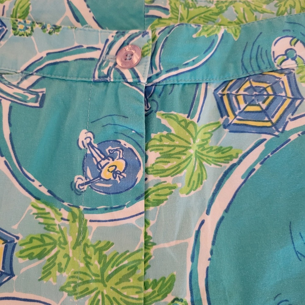 Lilly Pulitzer Pants Womens 10 Blue Green Poolside Palm Tree Crop Straight Leg - Picture 12 of 15